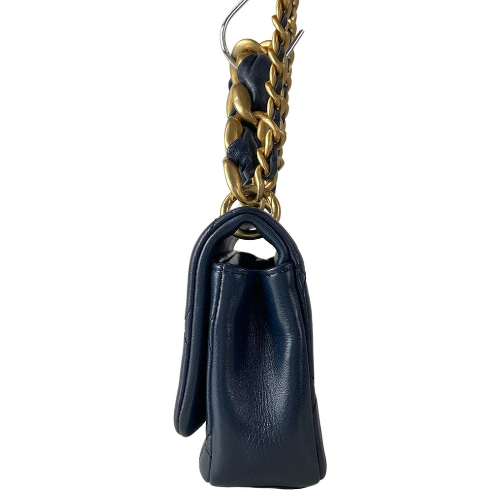 Chanel Shoulder Bag Mini Quilted Dark Navy 2-Way Chain Top Handle Vintage Gold — view 4