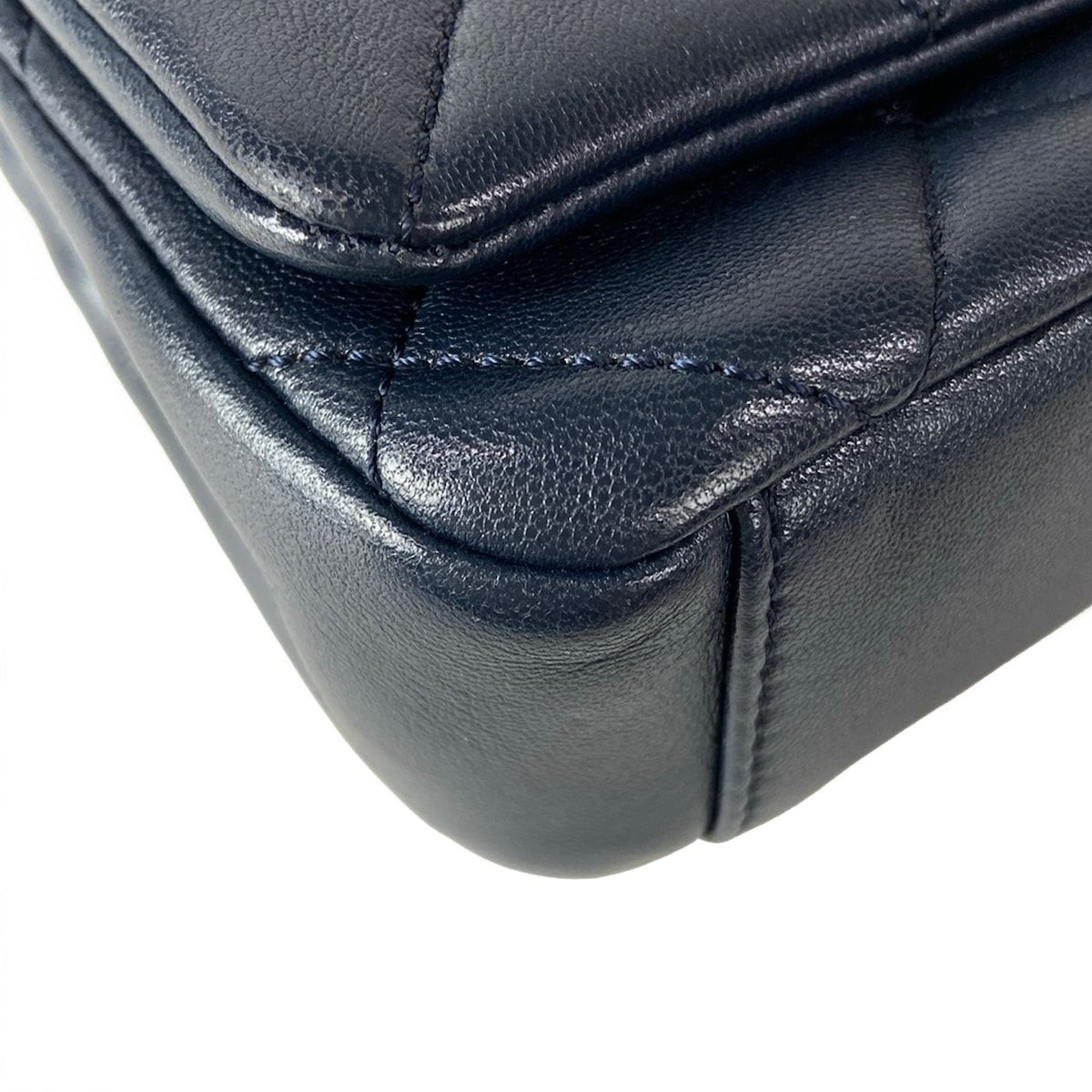 Chanel Shoulder Bag Mini Quilted Dark Navy 2-Way Chain Top Handle Vintage Gold — view 7