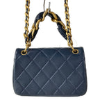 Chanel Shoulder Bag Mini Quilted Dark Navy 2-Way Chain Top Handle Vintage Gold — view 3