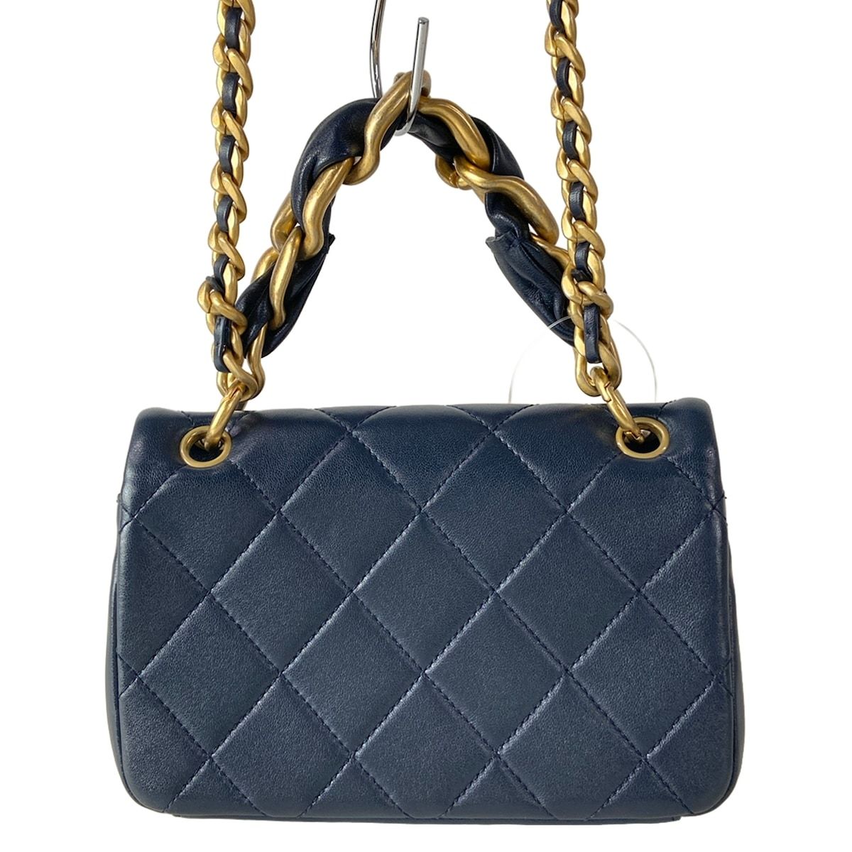 Chanel Shoulder Bag Mini Quilted Dark Navy 2-Way Chain Top Handle Vintage Gold — view 3