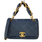 Chanel Shoulder Bag Mini Quilted Dark Navy 2-Way Chain Top Handle Vintage Gold