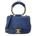 Chanel Shoulder Bag Mini Quilted Navy Round Handle 2-Way Chain Vintage Gold
