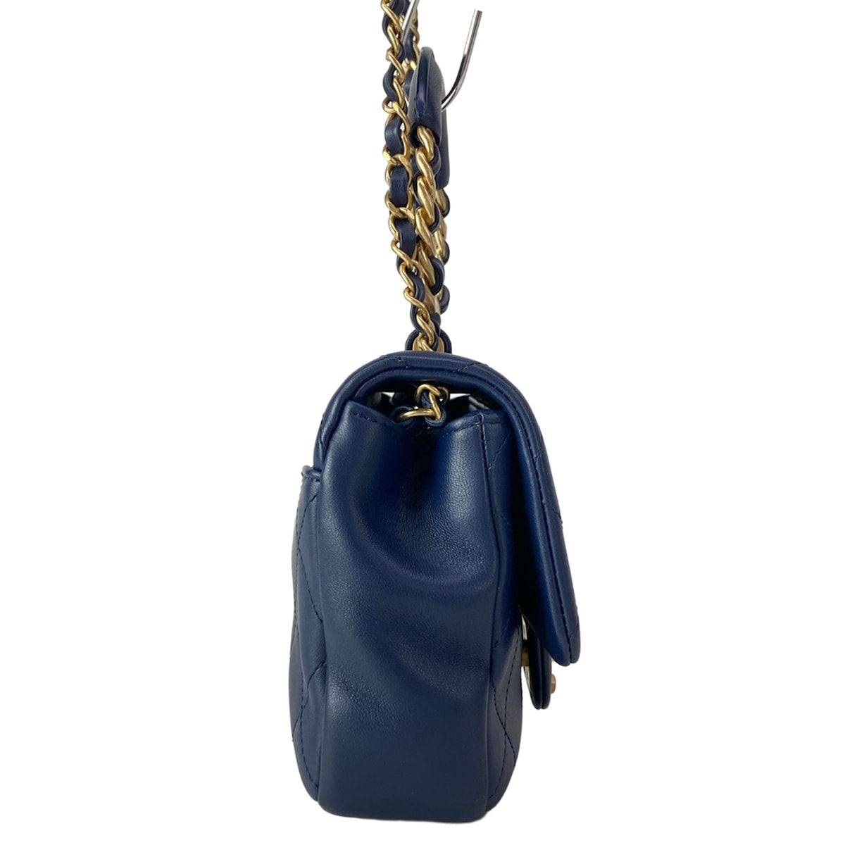 Chanel Shoulder Bag Mini Quilted Navy Round Handle 2-Way Chain Vintage Gold — view 2