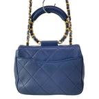 Chanel Shoulder Bag Mini Quilted Navy Round Handle 2-Way Chain Vintage Gold — view 3