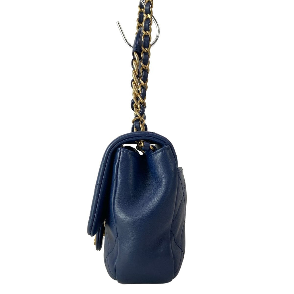 Chanel Shoulder Bag Mini Quilted Navy Round Handle 2-Way Chain Vintage Gold — view 4