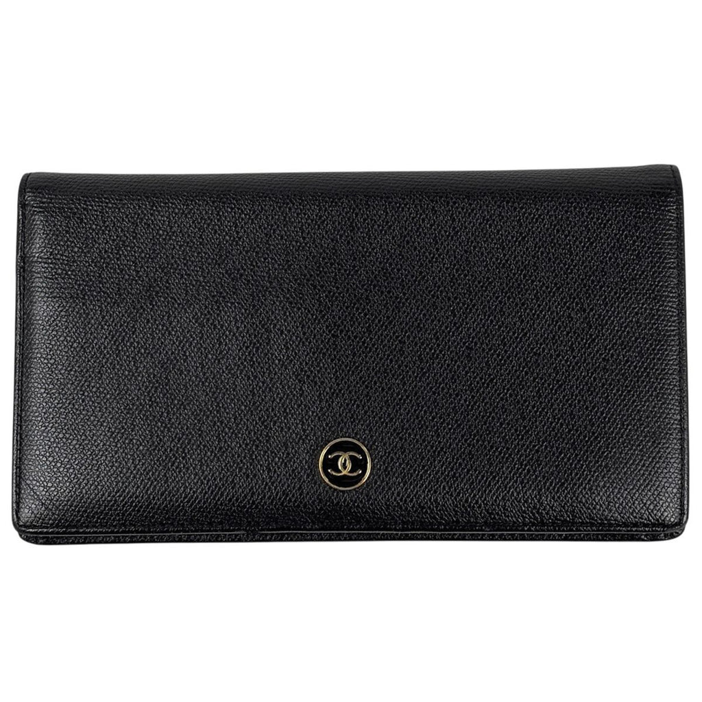 Chanel Coco Button Bifold Wallet Leather Black