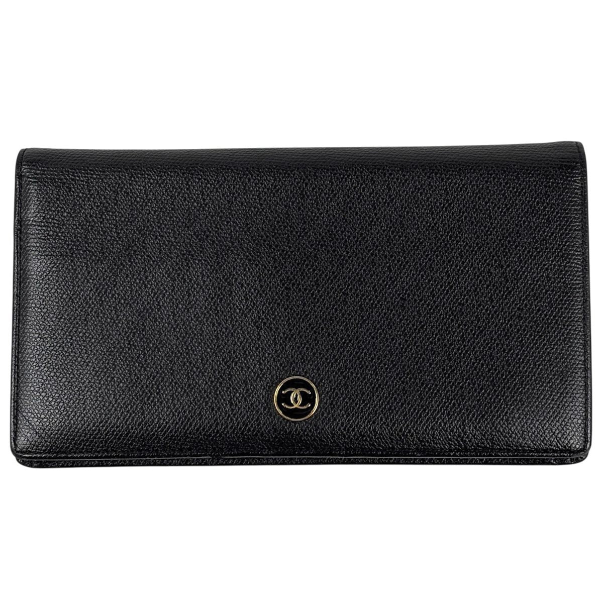 Chanel Coco Button Bifold Wallet Leather Black