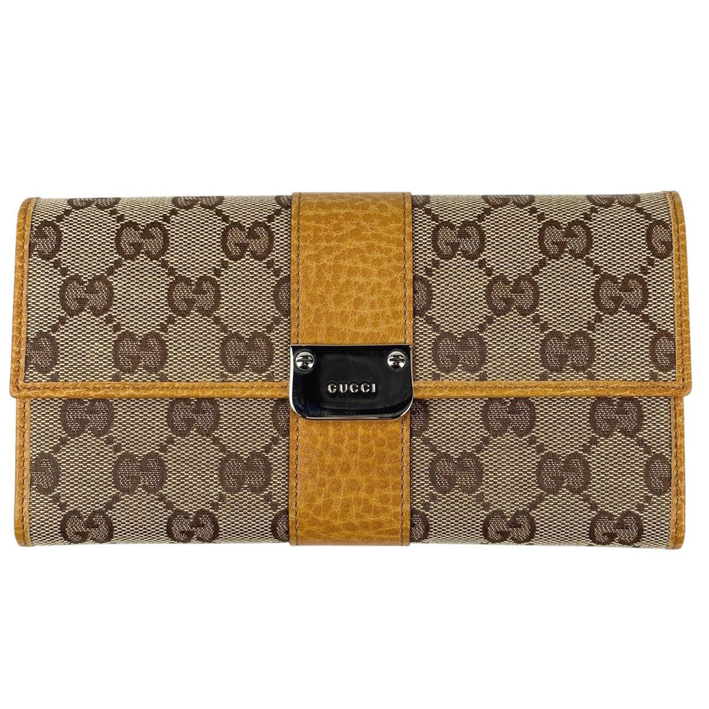 Gucci GG Pattern Bifold Wallet Canvas Yellow Beige