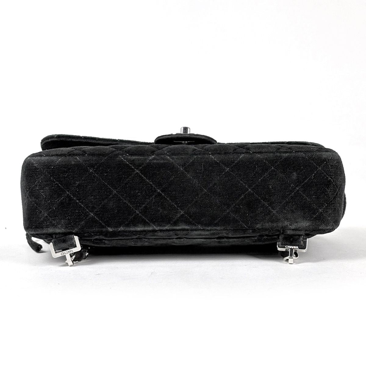 Chanel CC Logo Chain Backpack Quilted Velour Black — view 3