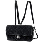 Chanel CC Logo Chain Backpack Quilted Velour Black