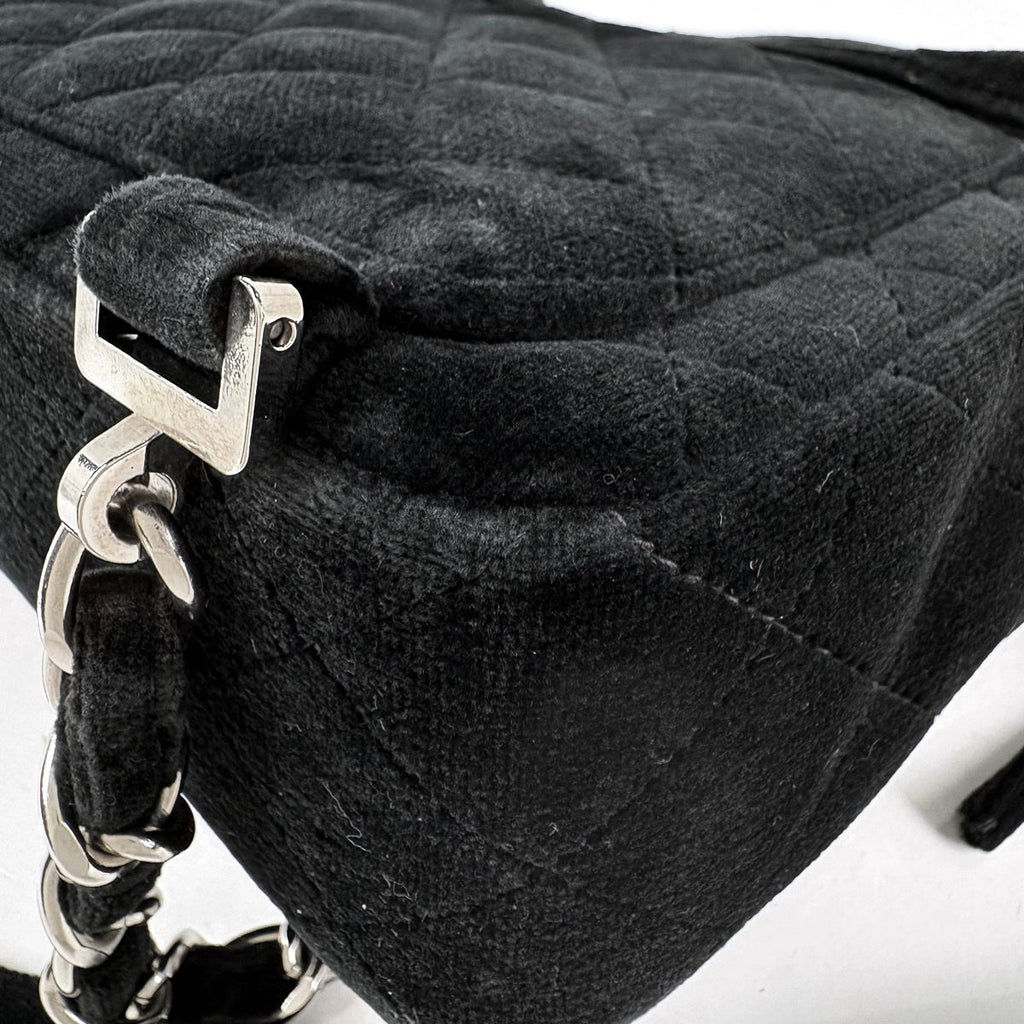 Chanel CC Logo Chain Backpack Quilted Velour Black — view 4
