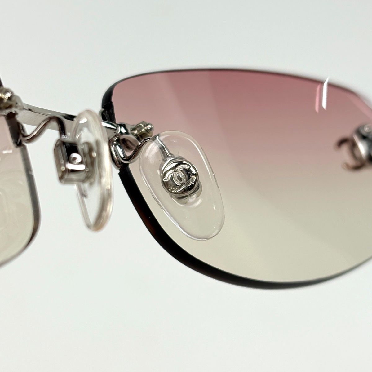 Chanel CC Logo Sunglasses Eyewear Rimless Metal Pink Silver — view 5
