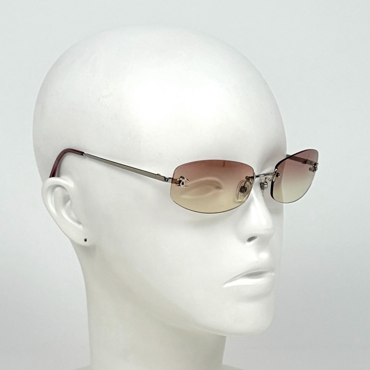 Chanel CC Logo Sunglasses Eyewear Rimless Metal Pink Silver — view 6
