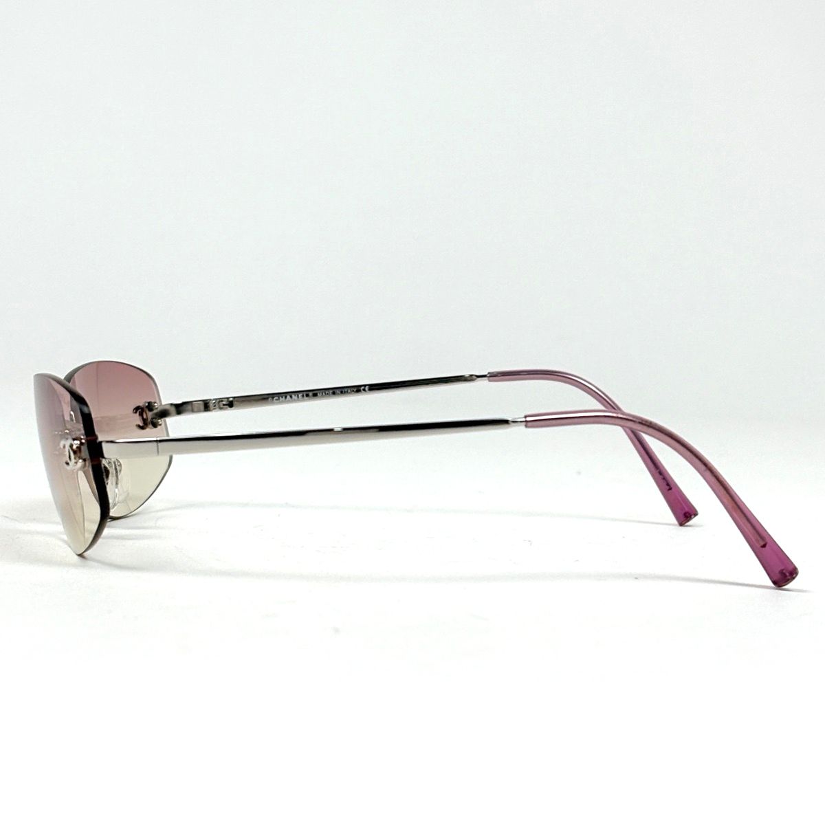 Chanel CC Logo Sunglasses Eyewear Rimless Metal Pink Silver — view 2