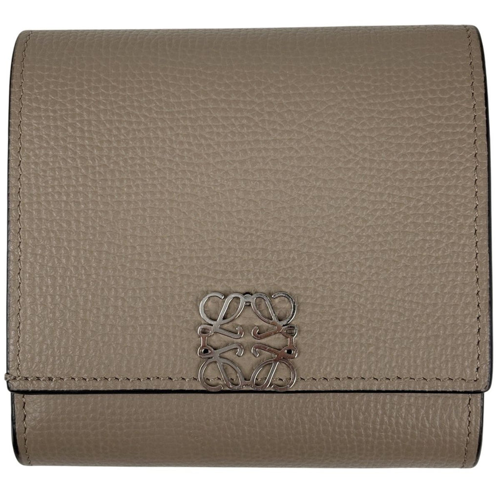 Loewe Anagram Compact Flap Wallet Billfold Coin Purse Bifold Leather Beige