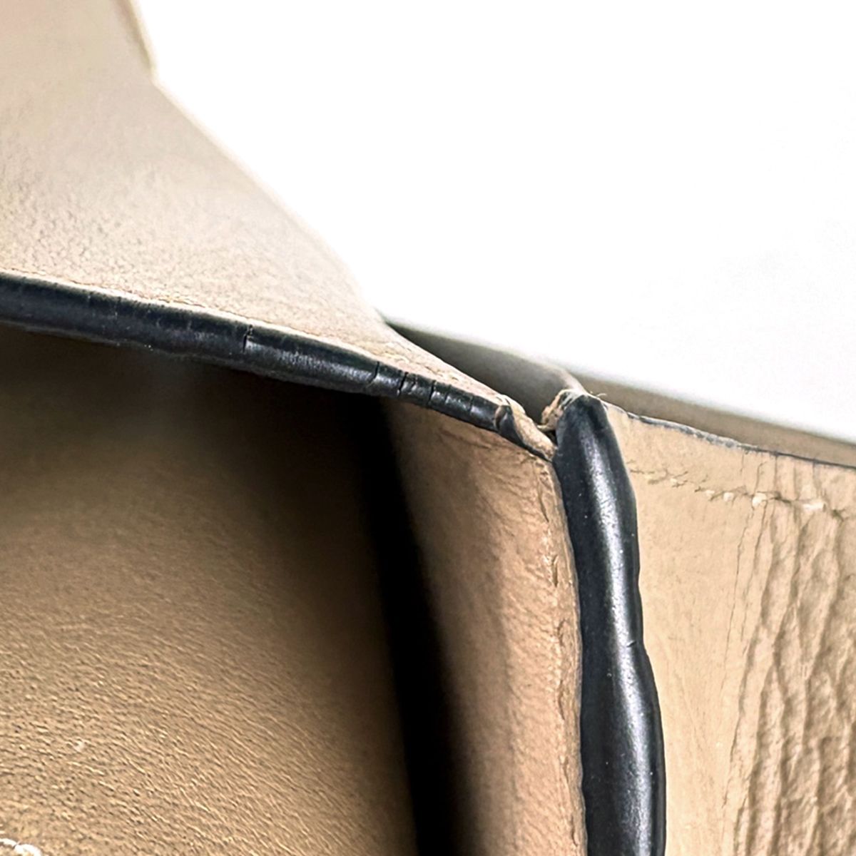 Loewe Anagram Compact Flap Wallet Billfold Coin Purse Bifold Leather Beige — view 4