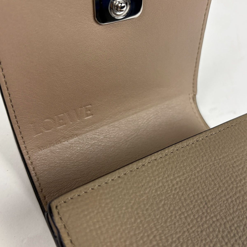 Loewe Anagram Compact Flap Wallet Billfold Coin Purse Bifold Leather Beige — view 5