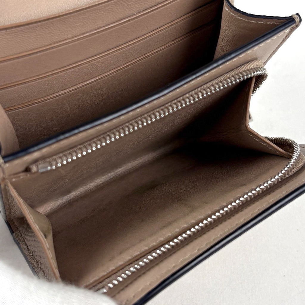 Loewe Anagram Compact Flap Wallet Billfold Coin Purse Bifold Leather Beige — view 6