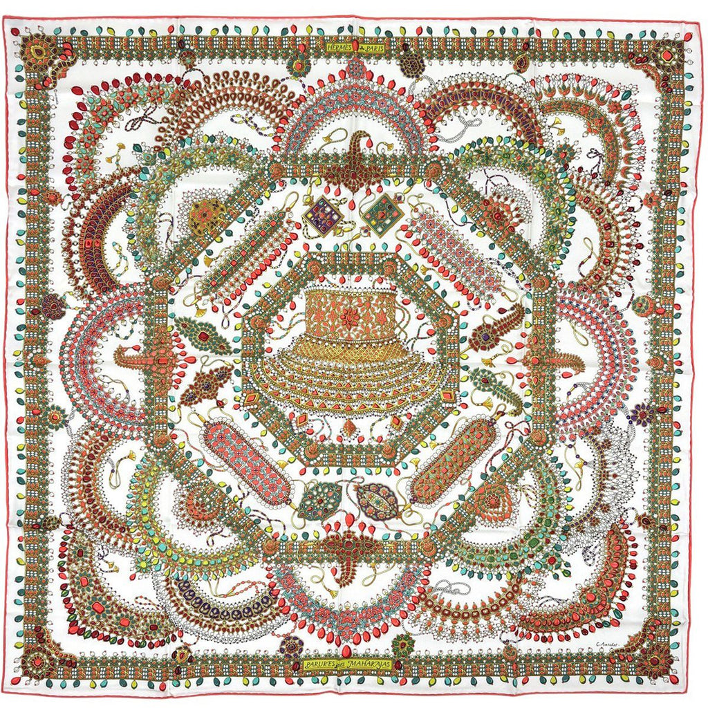 Hermes Carre 90 Parures Des Maharaja Scarf Silk Pink Red Multicolor