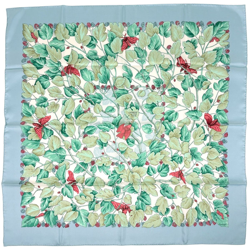 Hermes Carre 90 L'arbre de Soie Silk Tree Mulberry and Silkworm Scarf Light