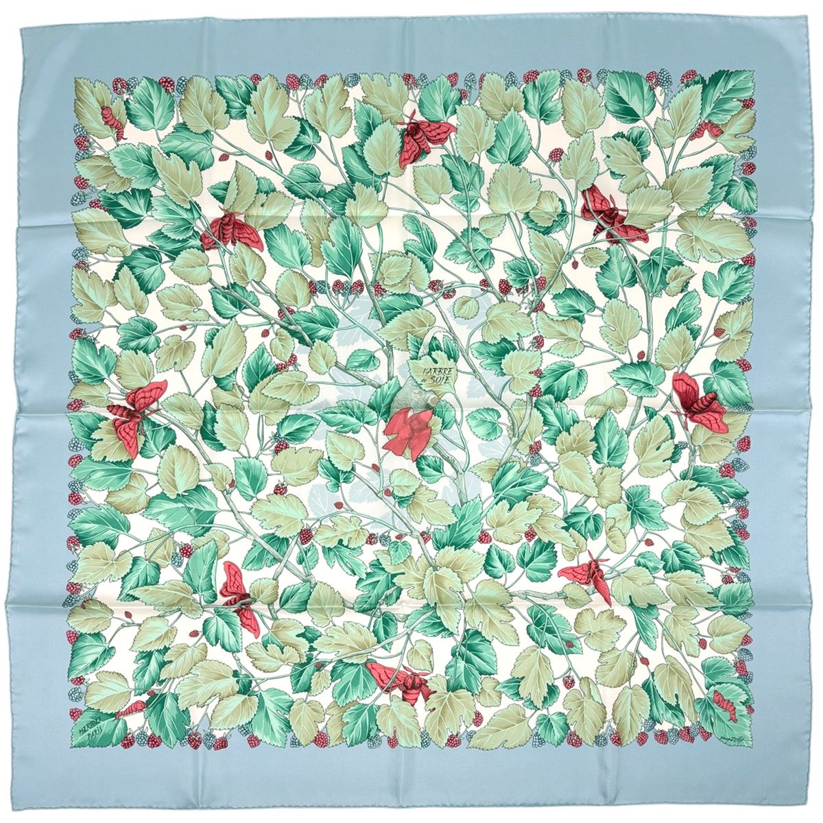 Hermes Carre 90 L'arbre de Soie Silk Tree Mulberry and Silkworm Scarf Light