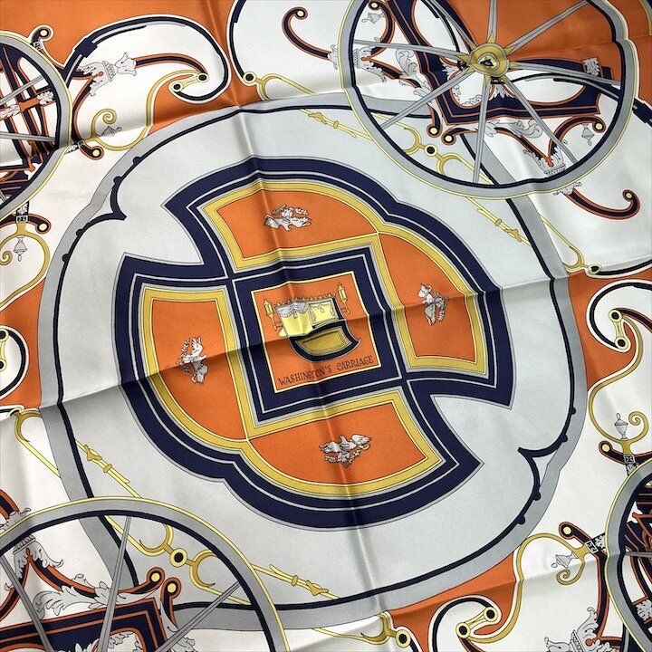 Hermes Carre 90 Large All Over Pattern Scarf Silk Orange — view 8