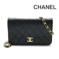 Chanel CC Logo Mini Quilted Push Lock Leather Chain Shoulder Bag Black