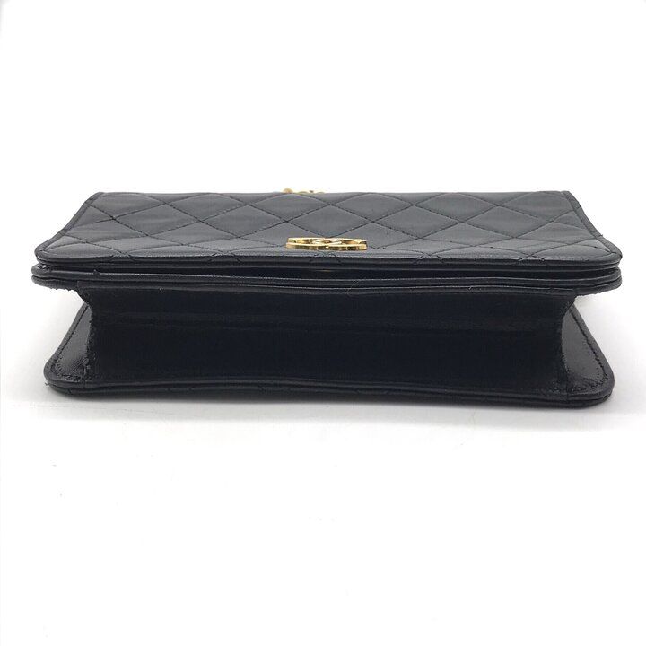 Chanel CC Logo Mini Quilted Push Lock Leather Chain Shoulder Bag Black — view 3