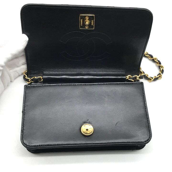 Chanel CC Logo Mini Quilted Push Lock Leather Chain Shoulder Bag Black — view 7