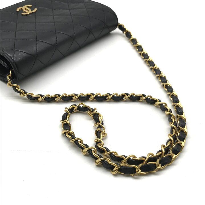 Chanel CC Logo Mini Quilted Push Lock Leather Chain Shoulder Bag Black — view 6