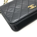 Chanel CC Logo Mini Quilted Push Lock Leather Chain Shoulder Bag Black — view 5