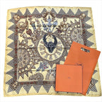Hermes Carre 90 All Over Pattern Scarf Silk Yellow