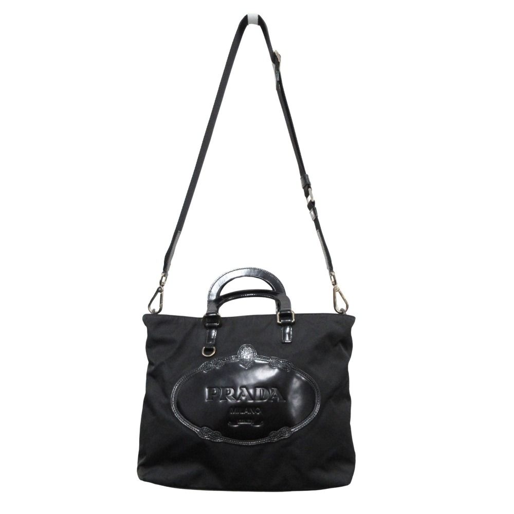 Prada 2-Way Nylon Leather Hand Tote Shoulder Bag Logo Black — view 6