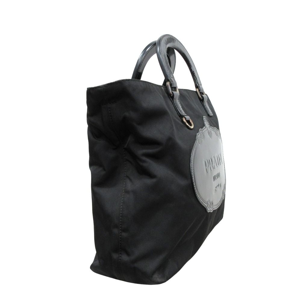 Prada 2-Way Nylon Leather Hand Tote Shoulder Bag Logo Black — view 4