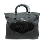 Prada 2-Way Nylon Leather Hand Tote Shoulder Bag Logo Black — view 2