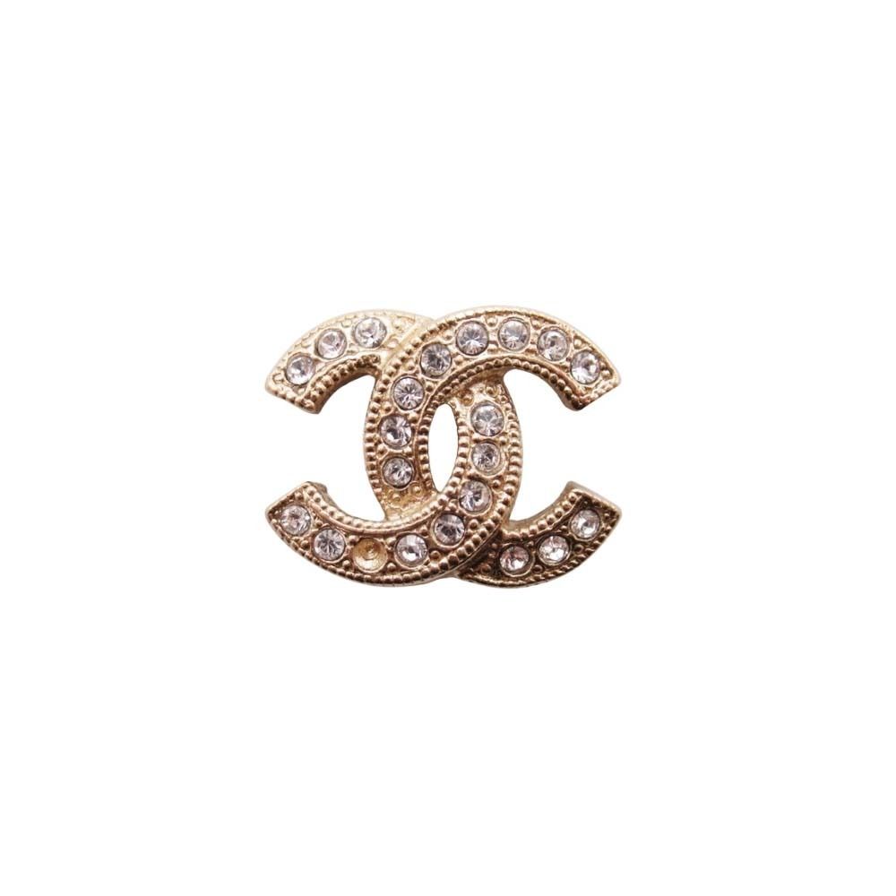 Chanel CC Logo Stud Earrings Single Rhinestone Gold