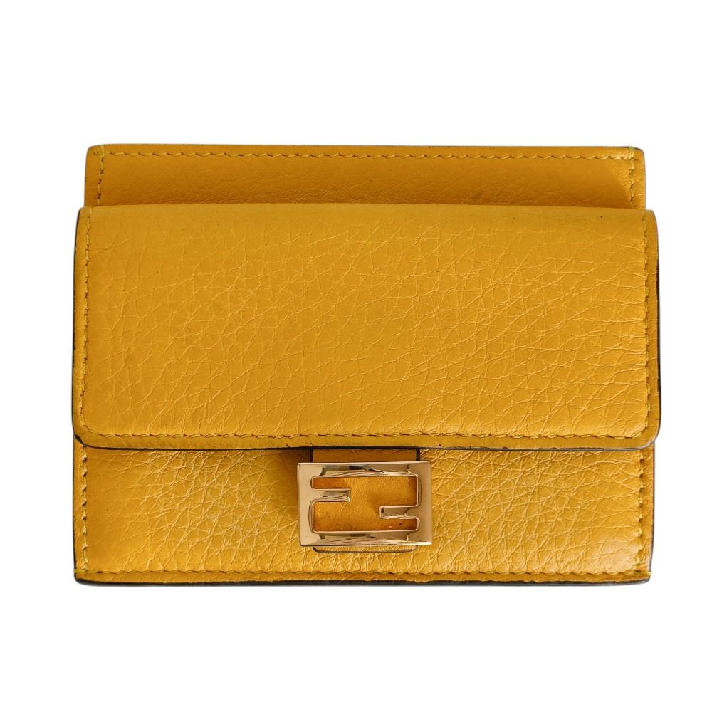 Fendi Leather Baguette Card Bifold Coin Case Yellow