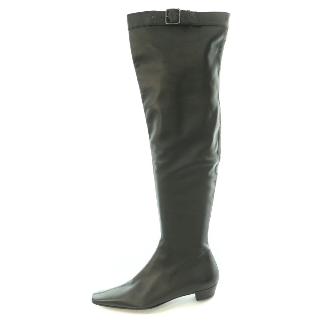 Gucci Long Boots Square Toe Low Heels Leather 35.5 Black BB