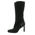 Gucci Long Boots Square Toe Chunky Heels Suede Contrast One Color 36.5 Black BB