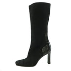 Gucci Long Boots Square Toe Chunky Heels Suede Contrast One Color 36.5 Black BB