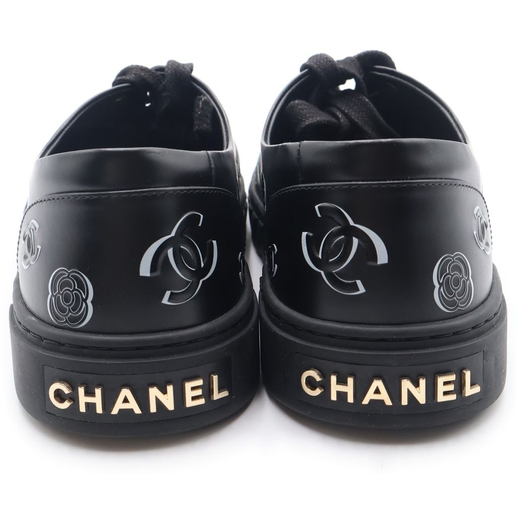 Chanel CC Logo Camellia Sneakers Black Fabric Leather — view 3