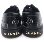 Chanel CC Logo Camellia Sneakers Black Fabric Leather — view 3