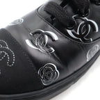 Chanel CC Logo Camellia Sneakers Black Fabric Leather — view 6