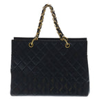 Chanel Quilted CC Logo Chain Tote Lambskin Black Gold — view 2