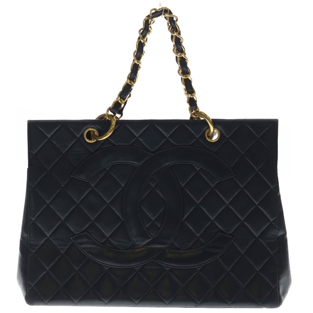 Chanel Quilted CC Logo Chain Tote Lambskin Black Gold