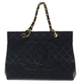 Chanel Quilted CC Logo Chain Tote Lambskin Black Gold