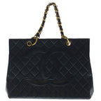 Chanel Quilted CC Logo Chain Tote Lambskin Black Gold
