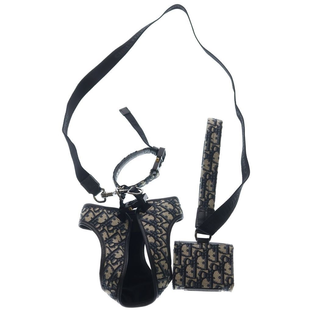 Dior Pet Leash Dog Tall Oblique Jacquard Pouch Dog Harness Navy Gray — view 2