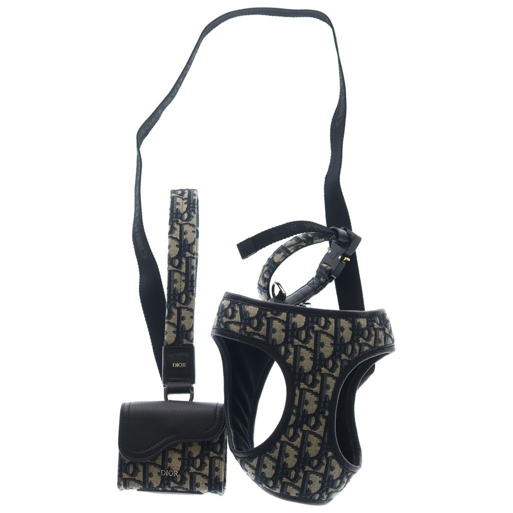 Dior Pet Leash Dog Tall Oblique Jacquard Pouch Dog Harness Navy Gray