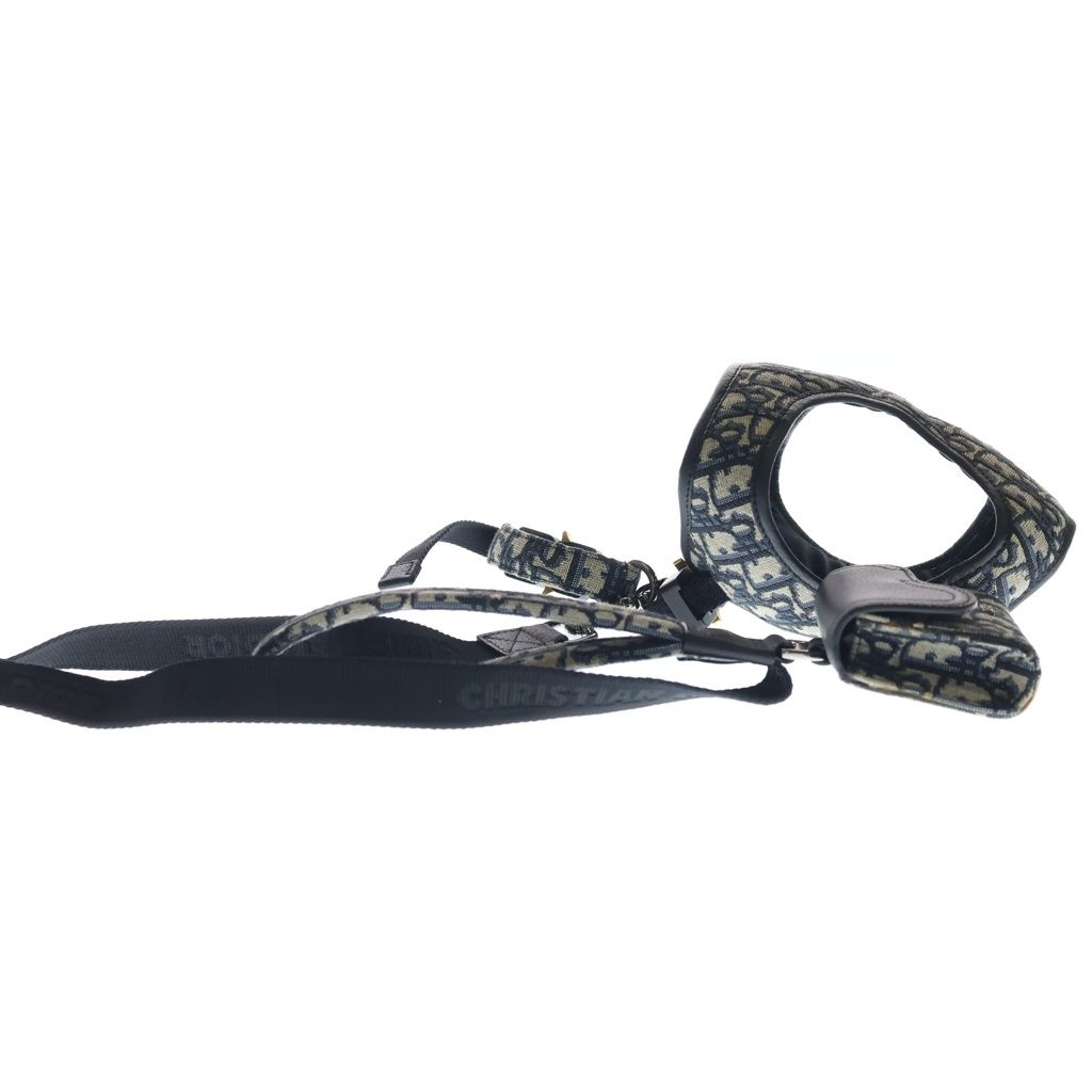 Dior Pet Leash Dog Tall Oblique Jacquard Pouch Dog Harness Navy Gray — view 3